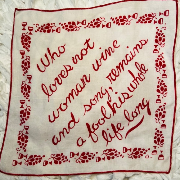 1950's Vintage Cocktail Napkins Cream/Red Embroidered 6 Quotes Hostess Gift - Picture 6 of 10